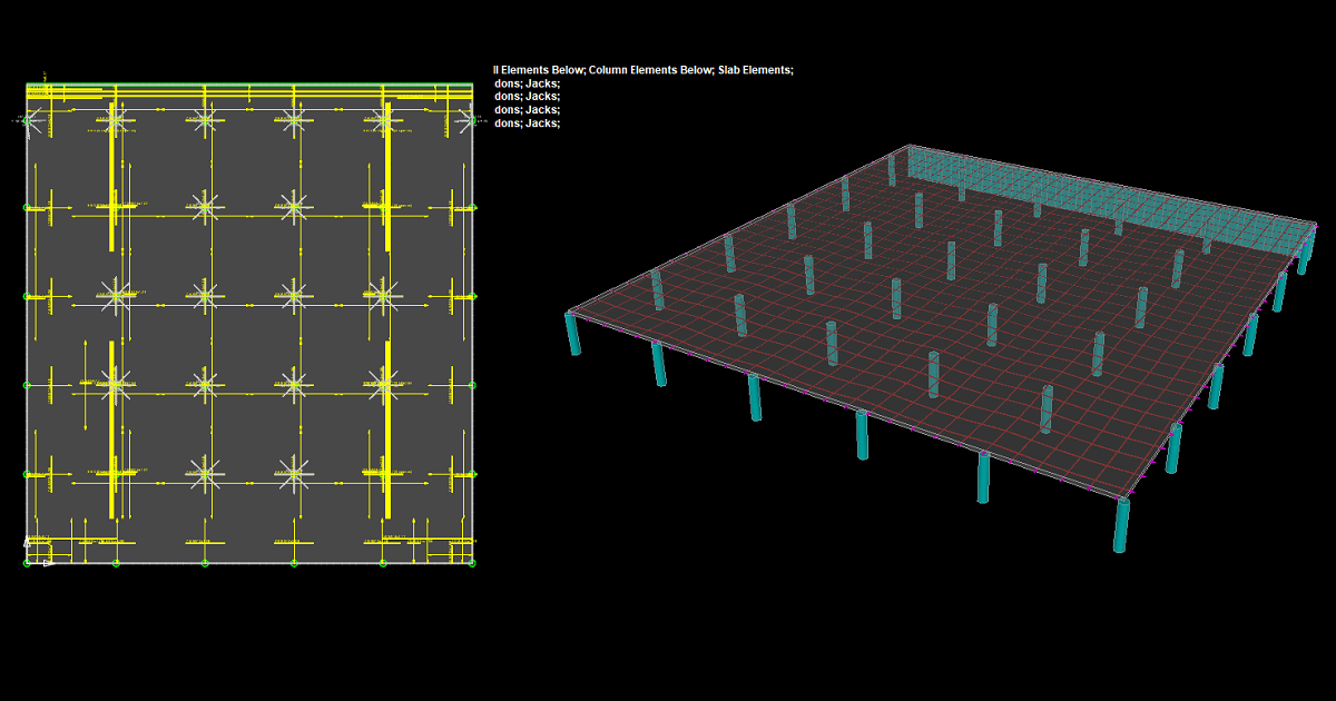 Structural modeling of a post-tension slab in PT design software showing slab geometry, tendon layout, and load distribution for engineering analysis.